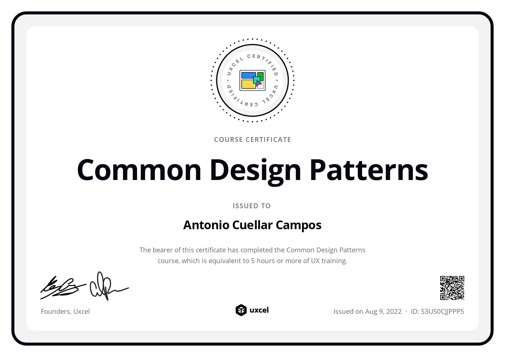 Antonio Cuellar Campos's certificate